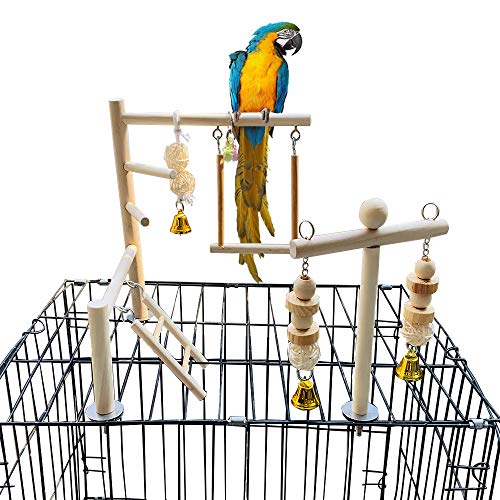 PINVNBY Bird Playground Parrot Play Gym Parakeet Cage Play Stand Wooden Perches Playpen Ladders Conure Chewing Climbing Swing Toy Birdcage Accessories for Electus Cockatoo Cockatiel Lovebirds Budgie