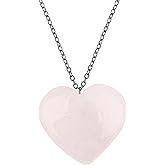 TGH Natural Gemstone Heart Pendant Necklace for Women – Healing Crystal Heart Jewelry – Handmade Heart Stone Necklace – Black Plated Brass Chain – 18+2 Inch Adjustable Gift