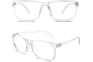 CGID Fake Glasses Clear Lens Non-Prescription Retro Rectangular Frame UV400 Protection Men Women CN12, Transparent, Medium
