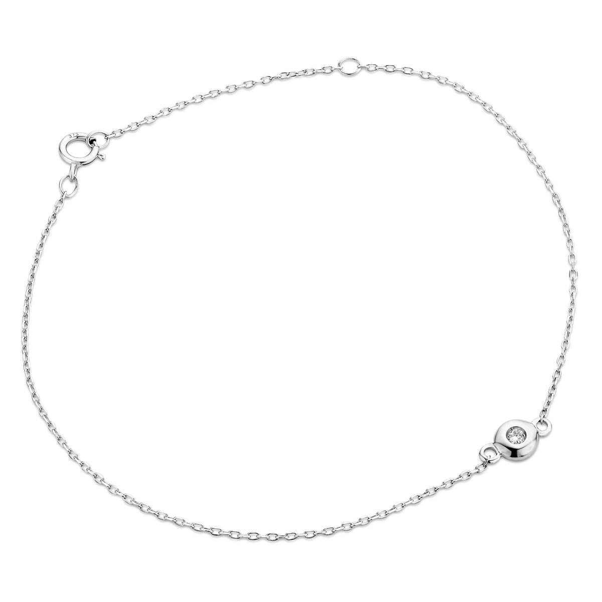 MIORE Anchor Chain 9ct White Gold Bracelet for Women with Solitaire Diamond 0.03 Carat, Length 18.5cm, Gold Jewellery for Women Delivered in Jewellery Box