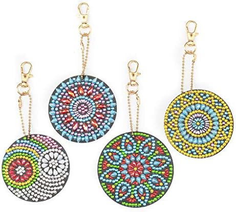 5D DIY Diamond Painting Kits 5PCS for Kids and Adult,Heart Shaped Full Drill Stick Paint with Diamonds by Numbers Easy to DIY Keychain Pendant Kits for DIY Art Craft (2.4"x2.4", Mandala/4pcs)