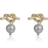 Yudisho Gray Pearl Earrings, Gold Knot Stud Earrings, Gold Earrings,Earrings For Women