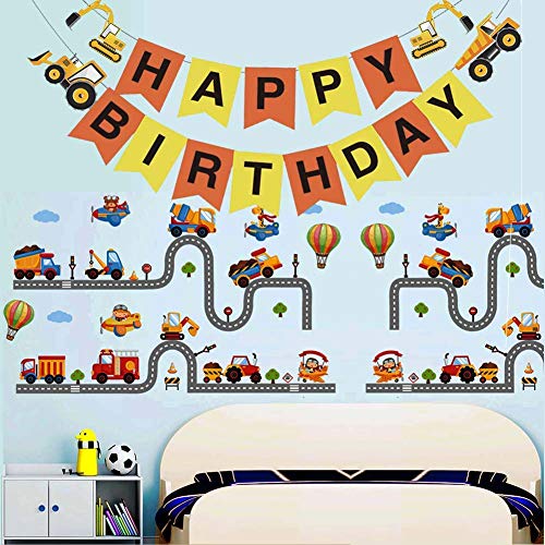 Fankutoys Construction Vehicle Happy Birthday Banner Pennant