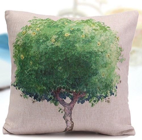LOVEPreferred 18x18 Inch Retro Decorative Cotton Linen Square Cushion Throw Pillow Case for Sofa Simple Home Decor Colorful Simple Plant