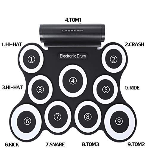 Electronic Drum Set, Christmas Gifts for Kids 9 Pads Roll Up Drum Kit Practice Pad Midi Drum Kit with Headphone Jack, Built in Speaker and Rechargeable Battery, Drum Stick, Foot Pedals. - Thumbnail 4
