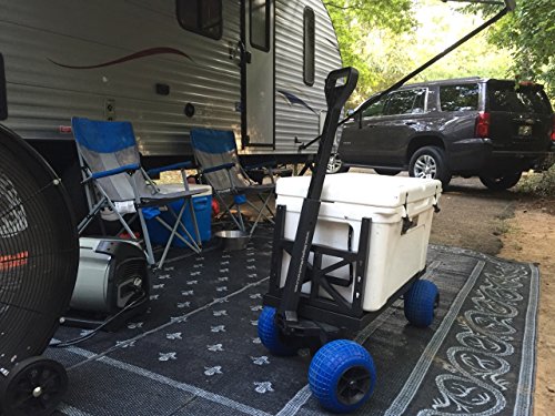 Cooler Cart with on Wheels Ice Chest Box Carrier Wagon Igloo Yeti Coleman Pelican Grizzly Hauler (Blue Wheels)