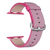MXY Apple Watch Band, 2016 Fine Woven Nylon Strap Replacement Wrist Classic Bracelet (38MM-Pink)