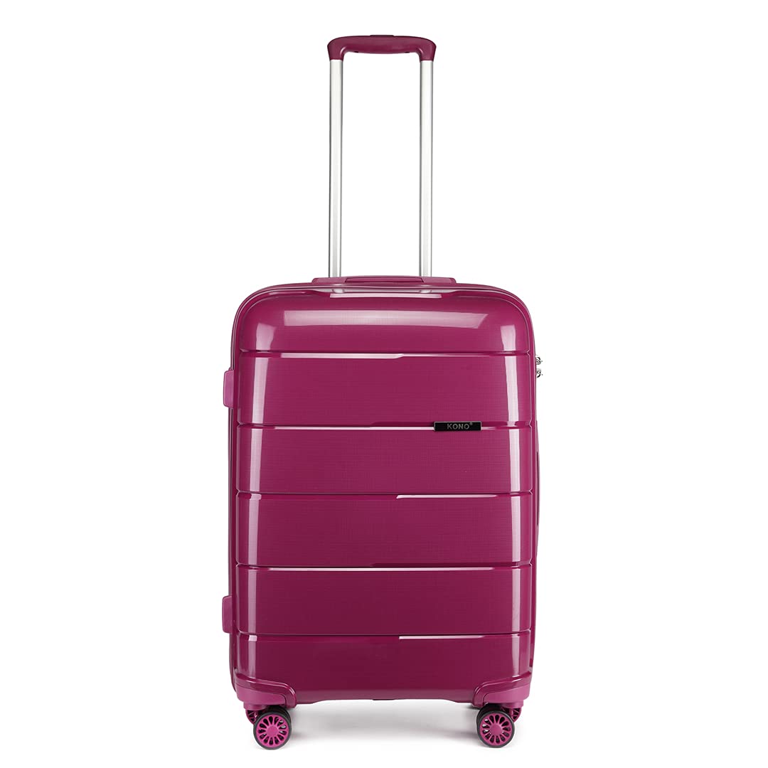 Kono Hard Shell 55cm Cabin Hand Luggage in TSA Lock 4 Wheeled Spinner Lightweight Polypropylene Suitcase (S (55cm - 38L), Purple)