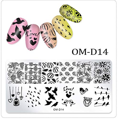 WOKOTO 5Pcs Nail Art Plates Stamping Set Fruit Animal Cat Panda Mandala Image Design Plates Stamping Nail Art Kit With Stamper And Scraper Kit