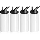 PYD Life 4 Pack Sublimation Sports Kids Water Bottle Blanks 16 OZ White Stainless Steel Vacuum Flask Tumblers Cups with Sippy Up Lid and Straw for Tumbler Heat Press Sublimation Printing