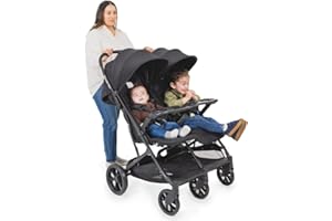 Joovy Kooper RS2 Lightweight Travel Double Stroller Featuring Dual Snack Trays, One-Handed Fold, Multi-Position Reclining Seats, Adjustable Leg Rests, and 2 Zippered Pockets for Storage