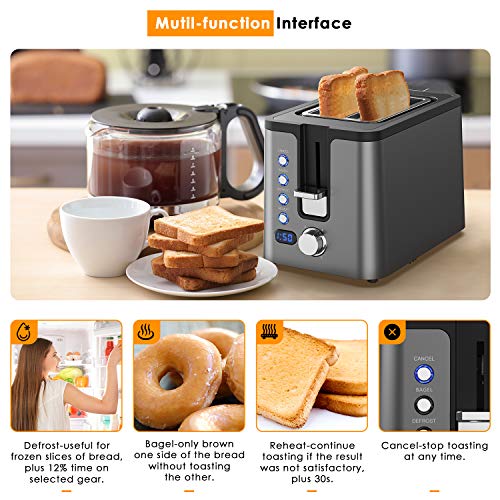 2 Slice Toaster, Hosome Stainless Steel Bread Toaster with 6 Browning