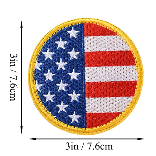 2 Pieces Round Shape Tactical USA Flag Patch American Flag US United States of America Military Uniform Emblem Patches Gold Border Style 4