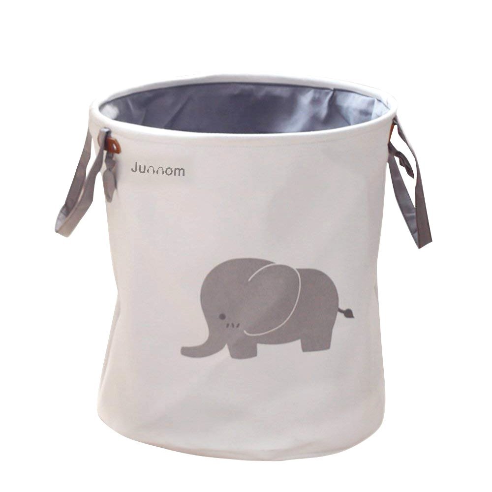 Junnom Polyester Storage Baskets, Collapsible & Lovely Laundry Bin/laundry Basket/Laundry Hamper/Bedroom Storage Solution for Office, Bedroom, Clothes, Toys, Laundry (Round) - Elephant
