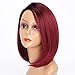 MISSWIG Female Wigs Relistic Looking Wine Red Synthetic Side Part Hair Short Bob Ombre Black To Red Full Wigs for Women