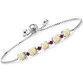 Gem Stone King 925 Sterling Silver Gemstone Birthstone and Created Ruby Tennis Bracelet for Women | Round 5MM and 2.5MM | Adjustable Bolo Design | Easy-On Easy-Off | Fully Adjustable Up to 9 Inch