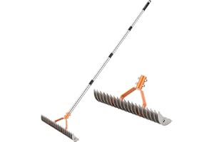 DigiGlow 62" Adjustable Thatch Rake - 19-Tine Lawn Dethatcher with Nickel Steel Tines, Heavy Duty Ergonomic Handle for Spring Lawn Care, Soil Aeration & Yard Cleanup&Turf Renovation (Silver)