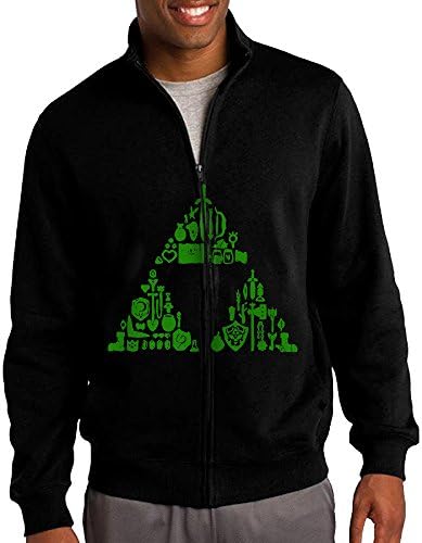 GNGN Men's Zelda Triforce Items Boys Travel Classic Standup Collar Jacket Zip Sweatshirt Casual Style L Black