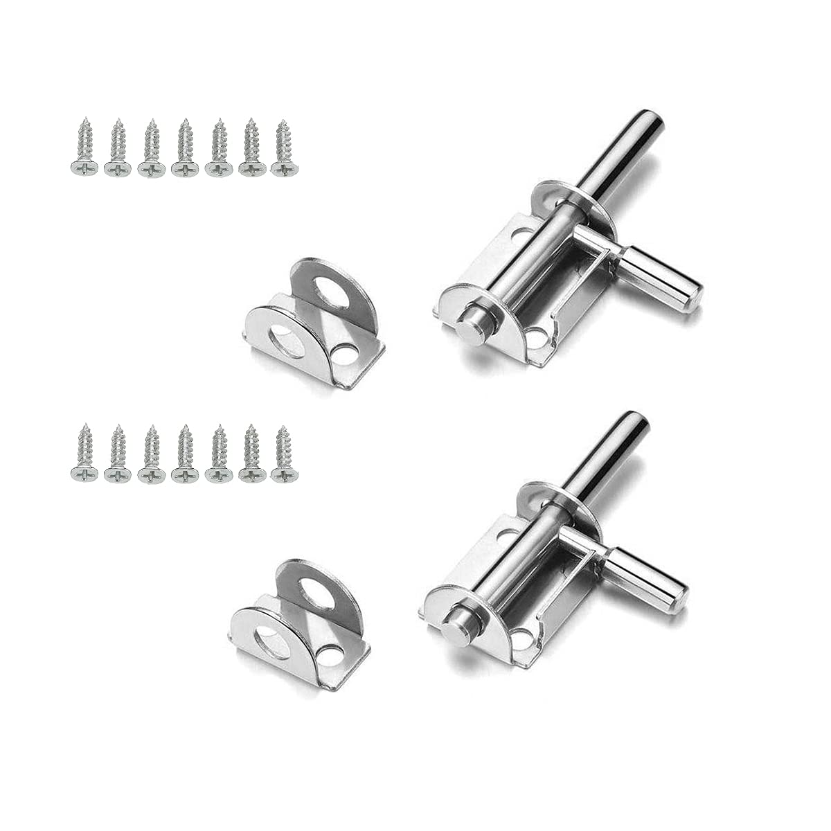 HERKINDNESS Small Door Bolt, 2 Pieces 65 MM Stainless Steel Sliding Door Lock, Mini Sliding Bolt Lock, with Mounting Screws, Reliable and Durable, for Gardens, Rooms, Furniture