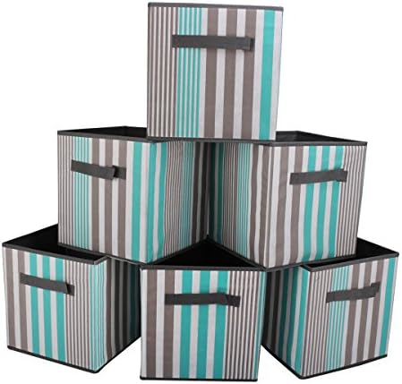 SbuyCoo Cloth Storage Bins, Set of 6 Foldable Fabric Storage Cubes Containers Organizers Basket with Dual Handles for Home, Office &amp; Nursery