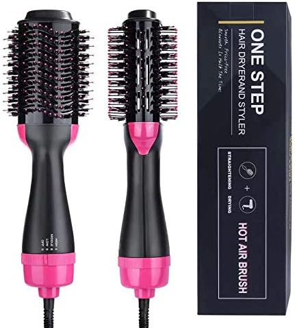Hot Air Brush, PDJZ One Step Hair Dryer & Volumizer, 3-in-1 Hair Dryer Brush Styler for Straightening, Curling, Salon Negative Ion Ceramic Electric Blow Dryer Rotating Straightener Curl Brush(Black)
