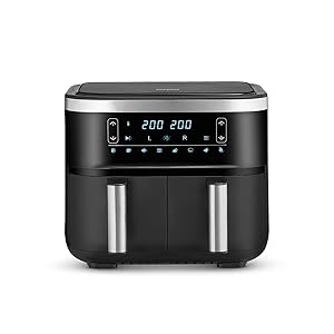 SEVERIN FR 2453 Friggitrice ad aria calda con 2 cestelli, temperature regolabili separatamente da 80° a 200° C, capacità totale 7,6 L, 8 programmi automatici, display touch