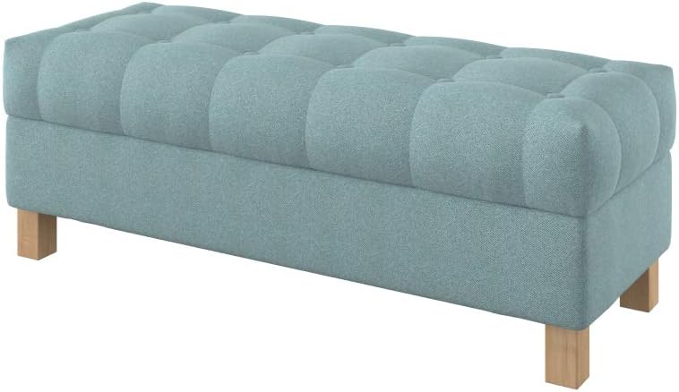 Furninero - 120 cm wide, Button Tufted Upholstered Opened Storage Bench Footstool Ottoman, Squared Legs, Nordic Sea Green fabric