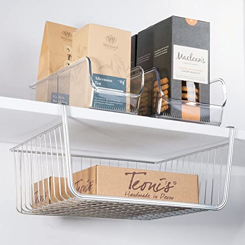 mDesign Household Metal Under Shelf Hanging Storage Bin Basket with
