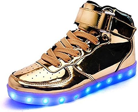 KicksKid Unisex Super Nova Men Women Kids LED Light Up Shoes Slip-On Loafers Kicks Fashion sneakers Golden 42