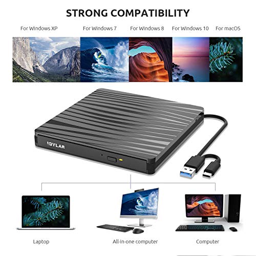External CD DVD Drive, USB 3.0 & Type C External DVD CD Drive, Plug & Play Burner High Speed Data Transfer DVD Player for Laptop Notebook PC Desktops Support Windows/Vista/7/8.1/10, Mac OSX & Linux OS - Thumbnail 4