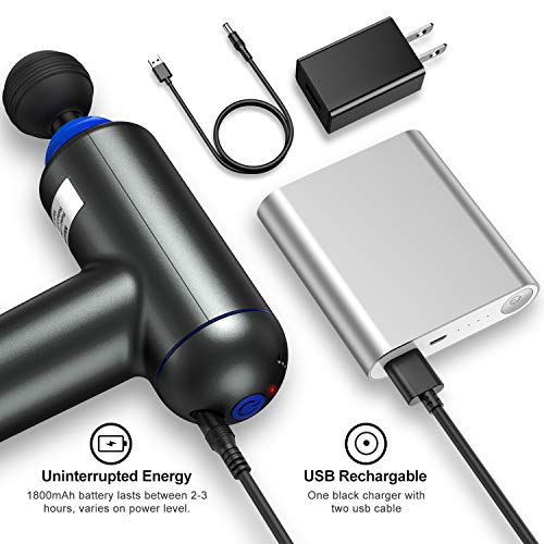 Deep Tissue Percussion Muscle Massage Gun, USB Rechargeable Handheld Electric Massager for Athletes Percussion Device, Super Quiet 6 Speed High-Intensity Vibration Messager with 4 Message Heads