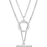 Vanbelle Sterling Silver Jewelry - Rhodium Plated with 925 Stamp - Circle and Bar Pendant Necklace - Elegantly Handmade for Women - 16" Chain + 2" Extender