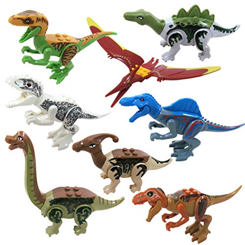 Livoty Dinosaur Toy Playset 8 Pack,Buildable Dinosaur Building Blocks Figures Toys with Movable Jaws,Including T Rex,Pterosaur,Velociraptor, etc (Multicolor) - Thumbnail 7