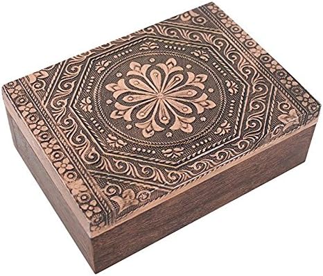 Caja decorativa rectangular de madera de mango con tapa de metal de cobre: Amazon.es: Hogar