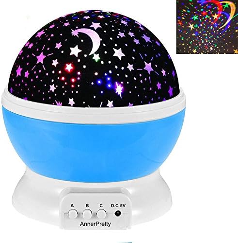 Romantic Moon Star Rotating Projector Decoration Lamp Nightlight for Bedroom Living Room Color Changing Baby Shower Party Birthday Gift for Children Indoor Lighting (Blue)