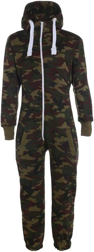 FASHIONCHIC Kids Army CAMO Print Babies Onesie Hooded Jumpsuit All in ONE Boys Girls Fleece Ages 7-8, 9-10, 11/12, 13/14 Years