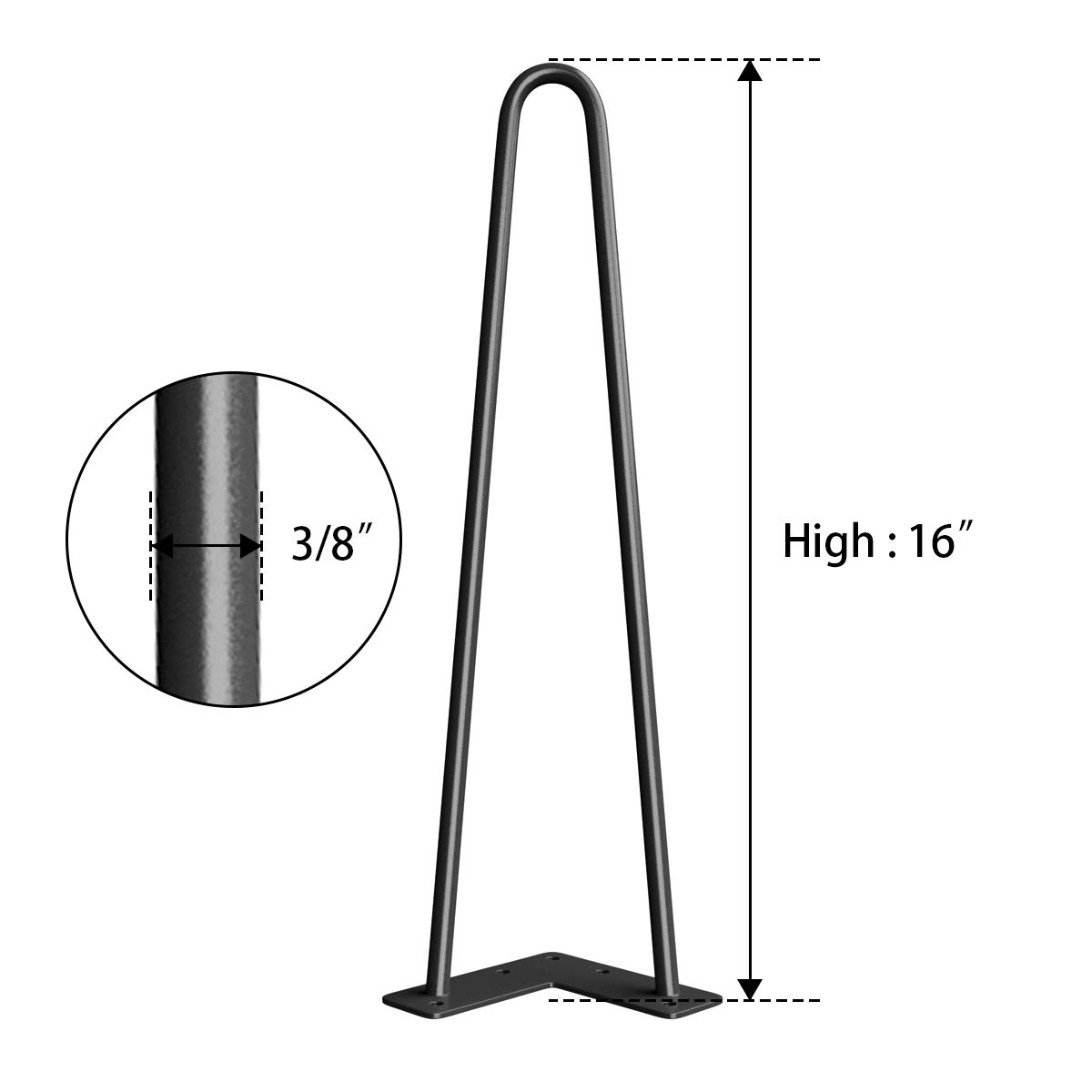 SMARTSTANDARD 16" Heavy Duty Hairpin Coffee Table Legs (Set of 4), 3/8