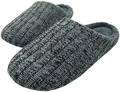 In House Slippers Men's Cotton Knitted Anti-slip On House Slippers (Dark Gray, L(US 8.5-9, EU 42-43))