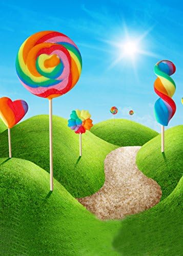 Candy Land Backdrop sweet ground with green grass and sun birthday party Printed Fabric Photography Background (G0297, 5' wide by 7' tall)