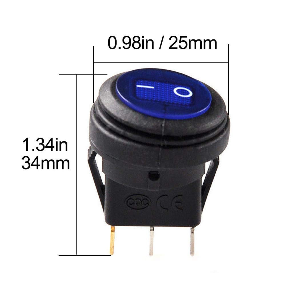 FICBOX 8PACK Round Toggle LED Switch ON/Off Waterproof Round Blue LED 12V 20A Rocker Switch 3Pins for Car Truck Boat (Blue)