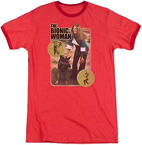 Bionic Woman Jamie And Max Mens Adult Heather Ringer Shirt Red Lg