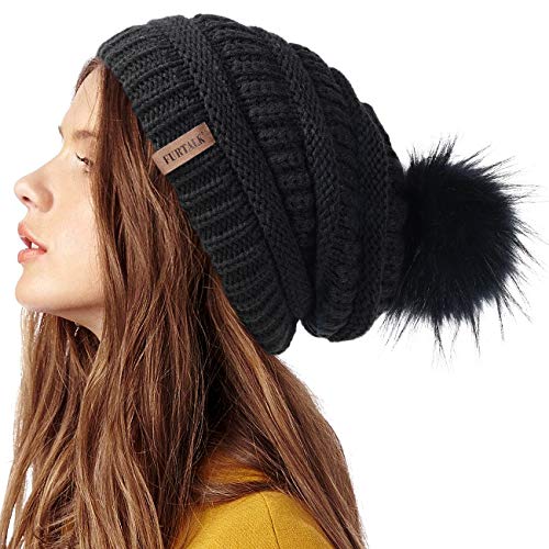 Ski Cap Faux Fur Pom Pom Hats for Women 