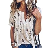Sibylla Women's Short Sleeve V Neck Floral Print T-shirt Plus Size Casual Tops Blouse Tee
