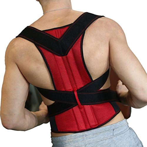 Back Support with 2 pcs Steel for Posture Corrector and Adjustable Double Pull shoulder back support belt S-XXL by Aofit (XL, Red)
