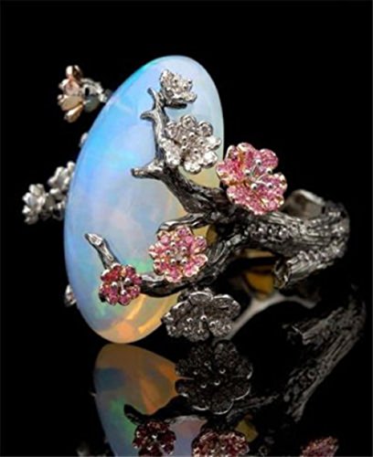 A.Yupha Retro White Fire Opal Plum Flower Ring 925 Silver Women Wedding Party Size 6-10 (6)