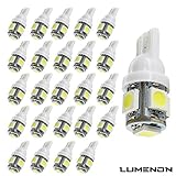 Lumenon T10 Wedge 5SMD 5050 White 6000k 6k LED Light bulbs W5W 2825 158 192 168 194 (50 pcs, White)