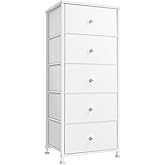 REAHOME 5 Drawer Dresser for Bedroom Storage Tower Closet Organizer Vertical Chest Sturdy Steel Frame Tall Dresser Wooden Top