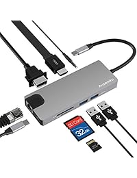 Concentrador USB C, concentrador Ausemku 9 en 1 tipo C, adaptador USB C de aleación de aluminio con puertos USB 3.0, puerto HDMI 4K, puerto Ethernet, lector de tarjetas micro   SD, puerto VGA, puerto VGA, puerto de audio, para USB tipo C Dispositivos