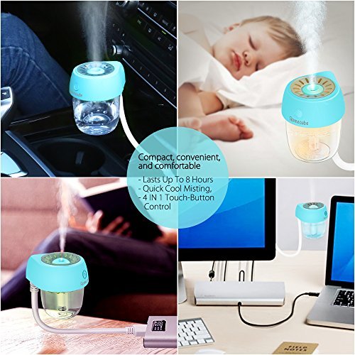 USB Car Diffuser, Homecube Ultrasonic Cool Mist Humidifier Car Air Freshener with 360°Rotation Micro Cable and 7 Color LED Lights for Office Home Vehicle Travel (blue)