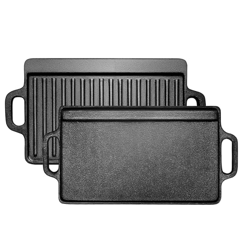 Chapa, Chapa de Ferro Fundido para Fogao, 23 * 45cm, Grill para Fogão e Indução, Duas Maneiras de Usar,